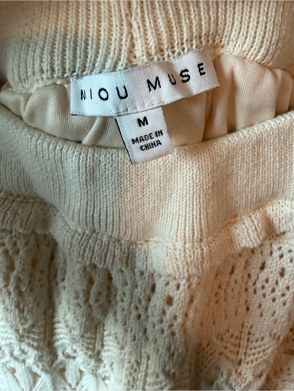 Miou Muse Crochet Wide-Leg Pants in Cream 100% Cotton - Picture 5 of 6